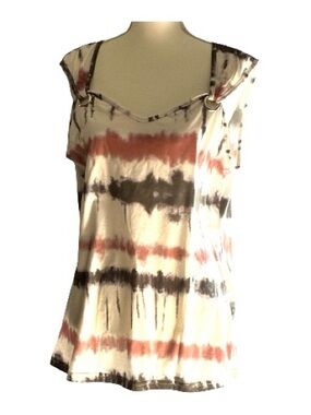 Women’s Tie-Dye Horizontal Lines Tank Top With Double Strap With Metal Gromments
